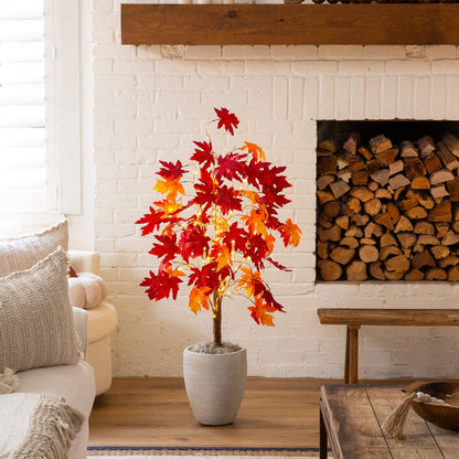 Nearly Natural 4' prelit autumn weeping maple artificial tree with 180 warm LEDs in gray pot on Tampa Home & Garden Store