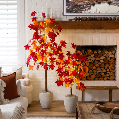 4' Pre-Lit Autumn Weeping Maple Tree with 180 warm white LEDs by Nearly Natural in living room on Tampa Home & Garden Store