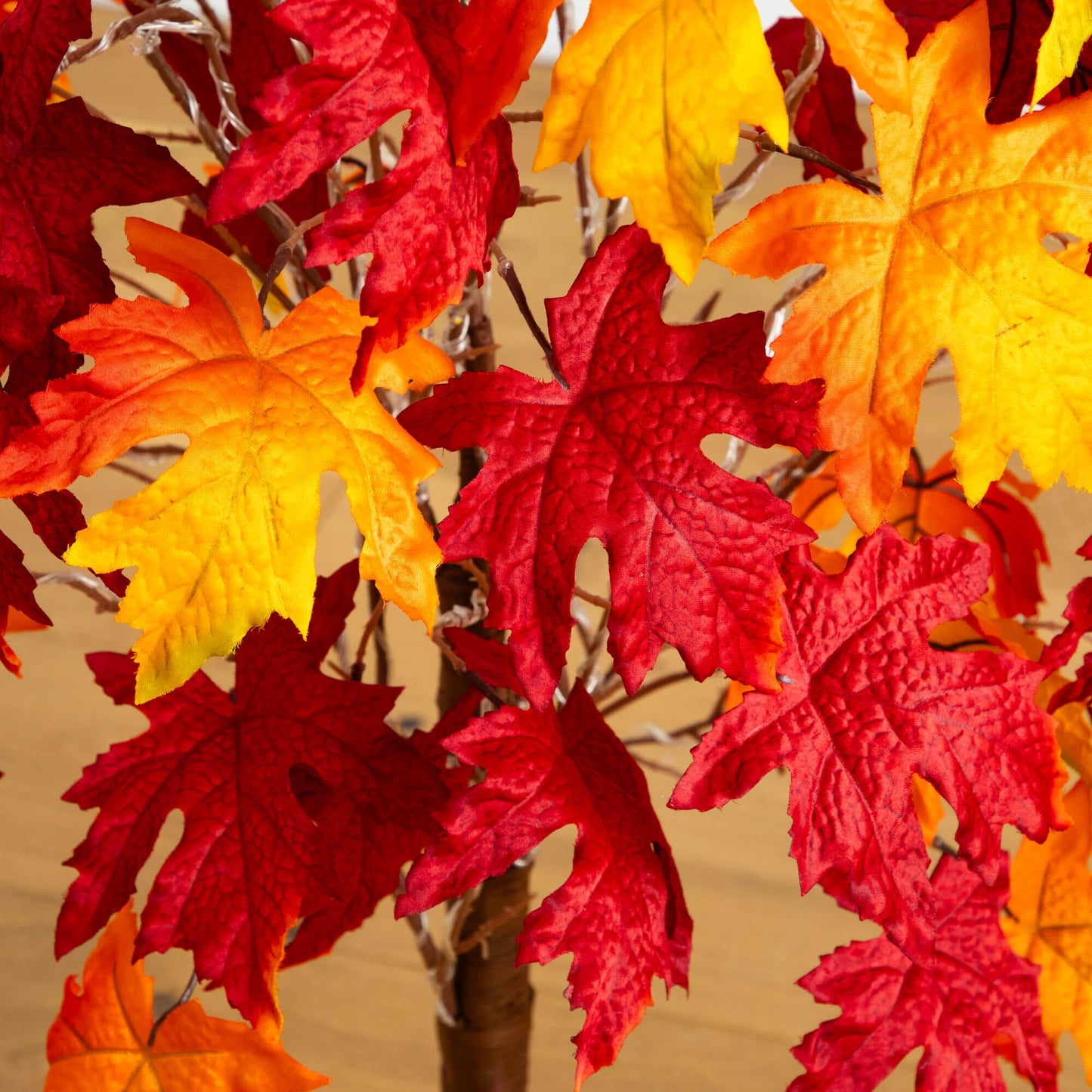 4 ft Pre-Lit Autumn Weeping Maple artificial tree with red and orange leaves Nearly Natural on Tampa Home & Garden Store