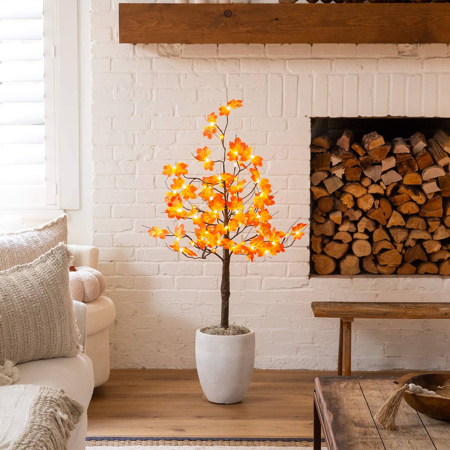 4ft Nearly Natural autumn maple pre-lit tree with 56 pumpkin lights in warm white and orange on Tampa Home & Garden Store