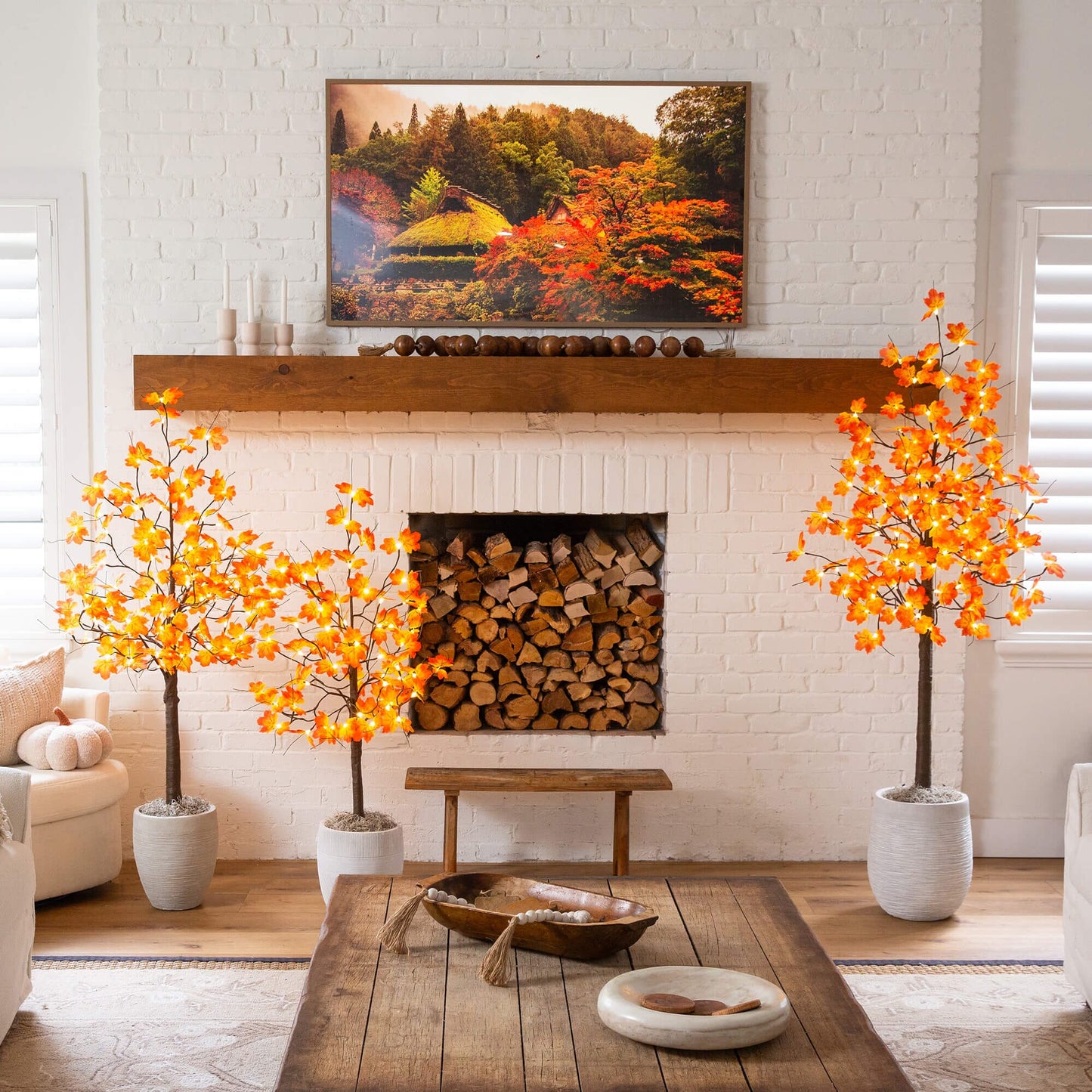 Two Nearly Natural 4ft pre-lit minimalist autumn maple artificial trees with LED lights on Tampa Home & Garden Store
