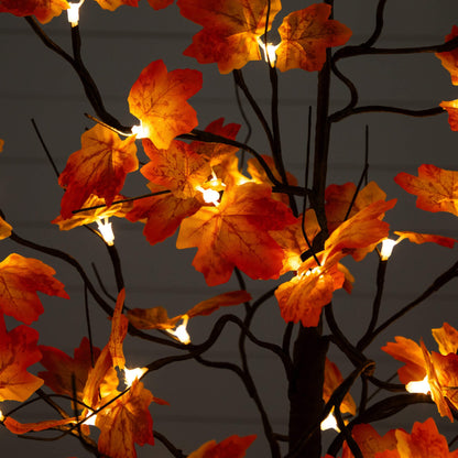 4' Pre-Lit Autumn Maple Artificial Tree with 56 Warm White LEDs, orange maple leaves on Tampa Home & Garden Store