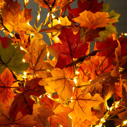 Tree 4' pre-lit autumn maple with 180 warm white LEDs; close-up of orange, yellow and red leaves on Tampa Home & Garden Store