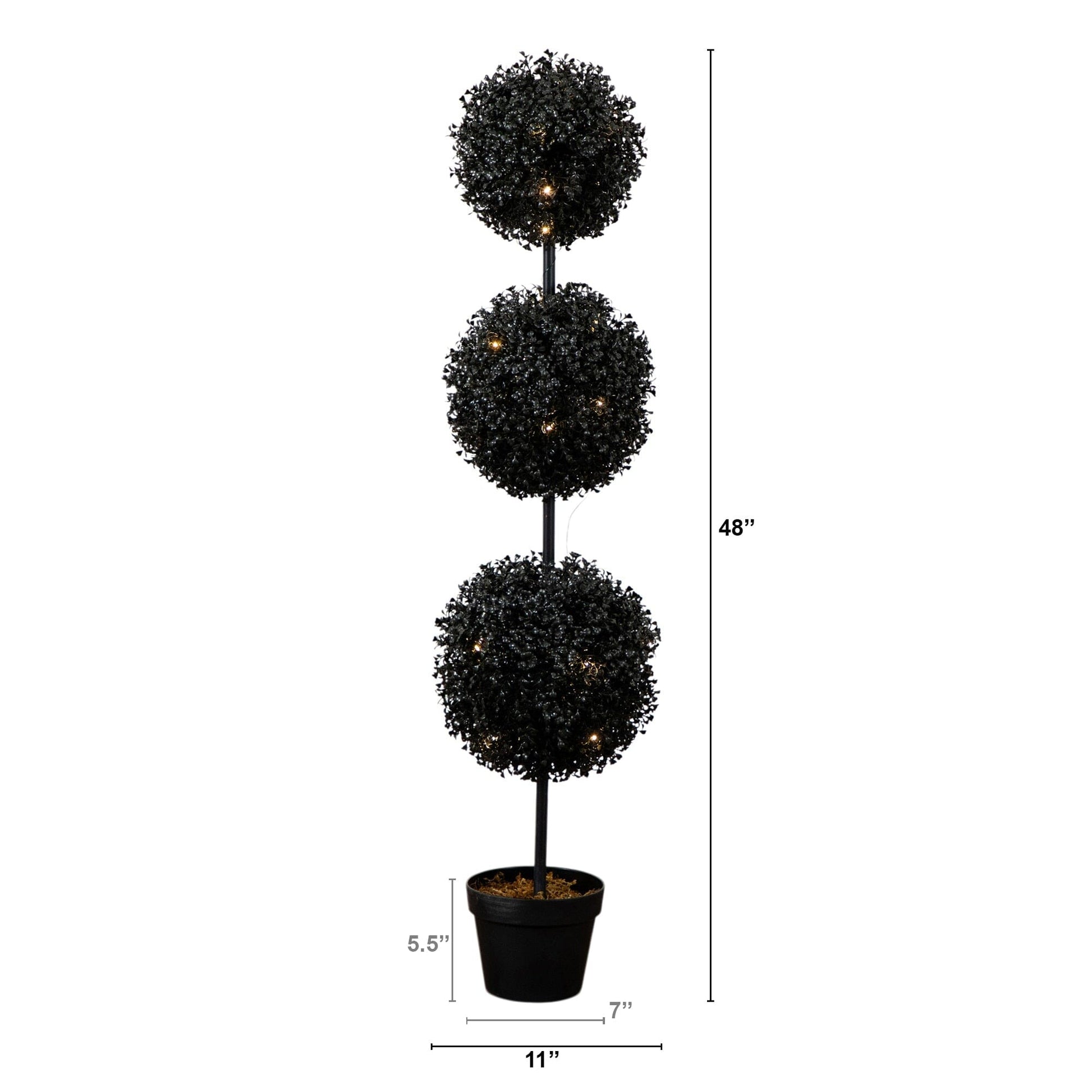 4 ft UV-Resistant Halloween Black Triple-Ball Boxwood Topiary for indoor/outdoor use on Tampa Home & Garden Store