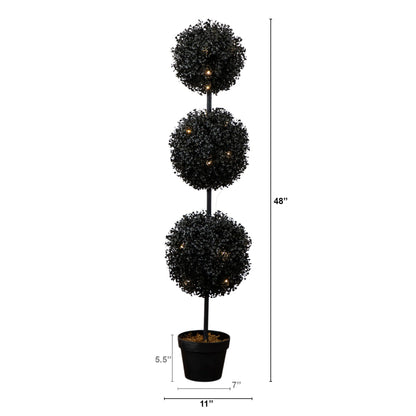 4 ft UV-Resistant Halloween Black Triple-Ball Boxwood Topiary for indoor/outdoor use on Tampa Home & Garden Store