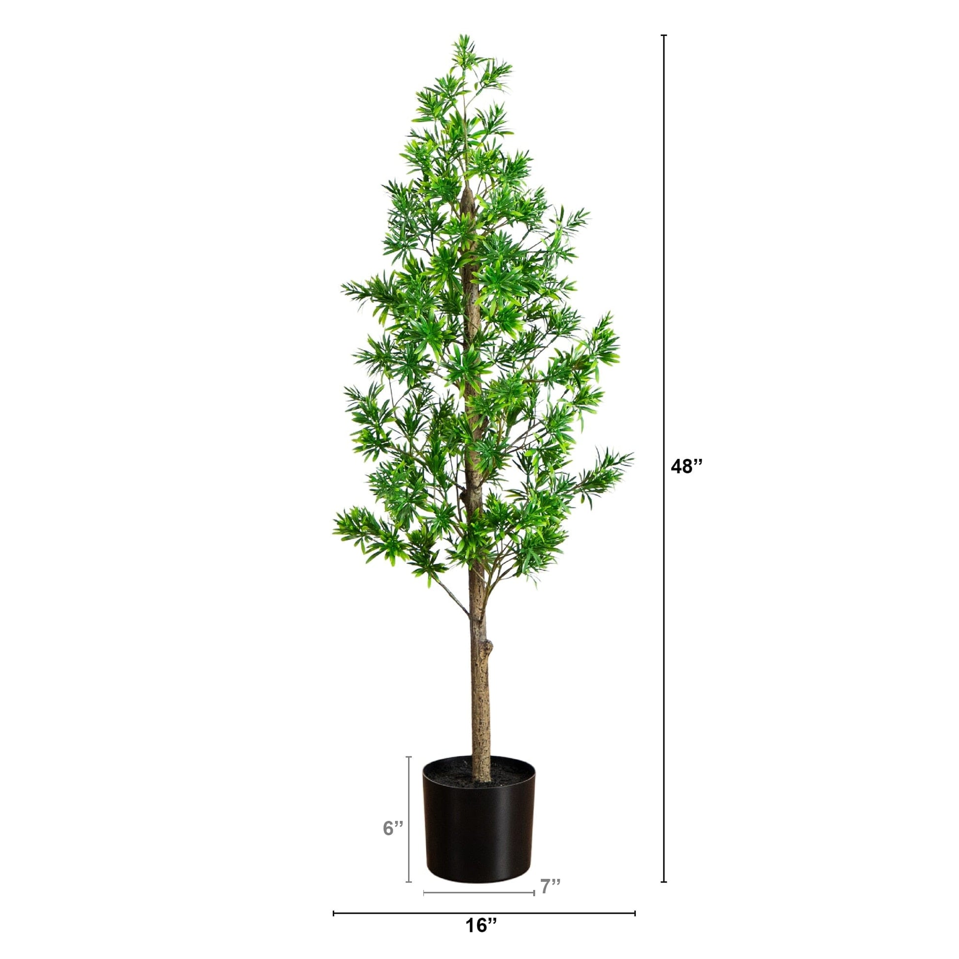 4 ft UV Podocarpus artificial tree by Nearly Natural in a black planter for indoor/outdoor use on Tampa Home & Garden Store