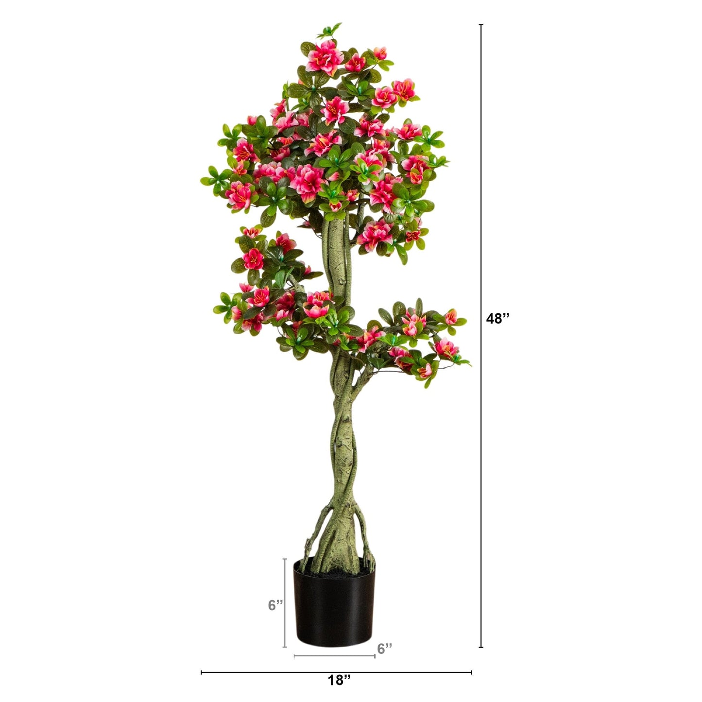 Nearly Natural 4' UV resistant azalea tree with pink blossoms in a brown pot indoor outdoor on Tampa Home & Garden Store