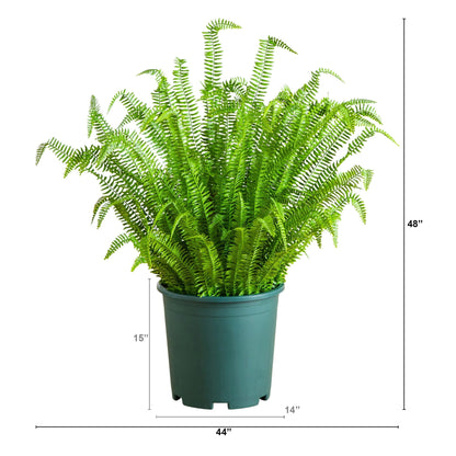 Nearly Natural 4 ft UV-resistant artificial Boston fern in a green planter for indoor outdoor use on Tampa Home & Garden Store