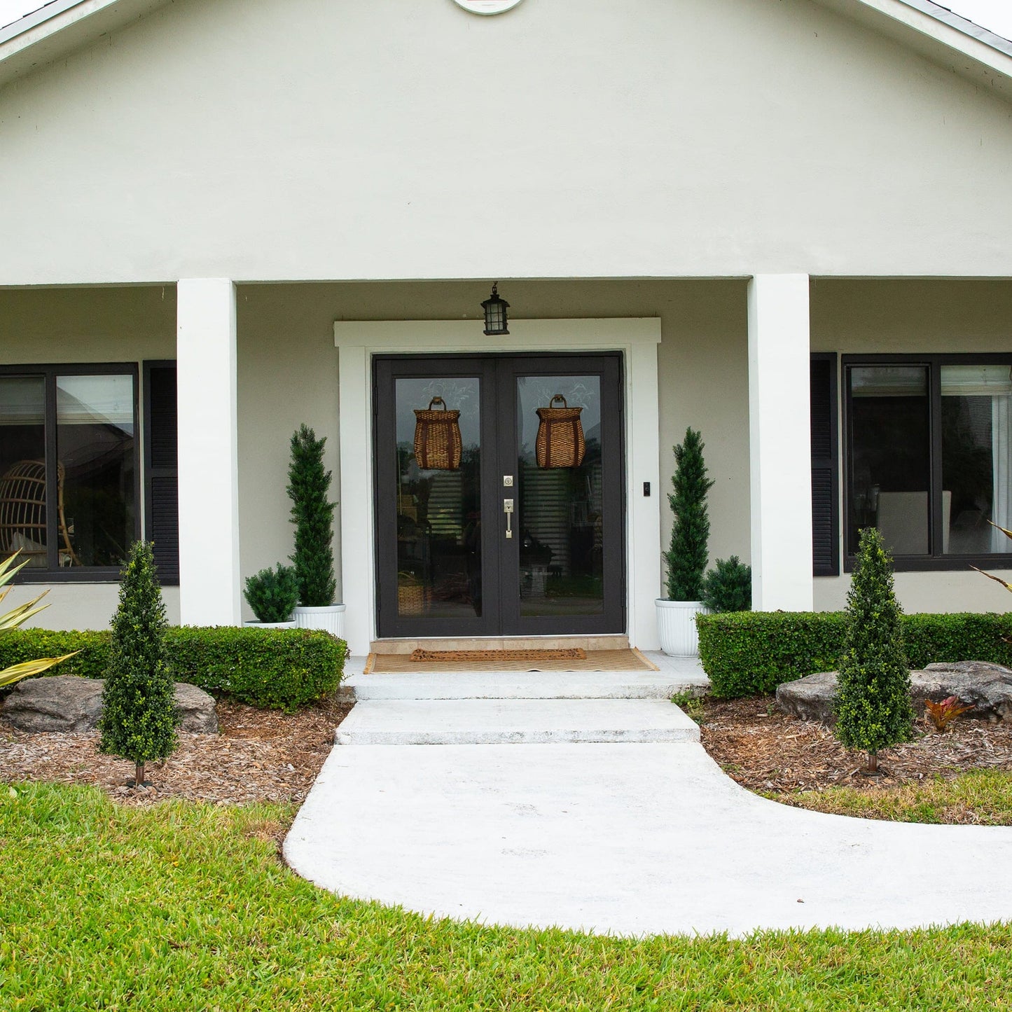Nearly Natural 4' UV-resistant artificial boxwood plants with integrated ground stakes, set of 2 on Tampa Home & Garden Store