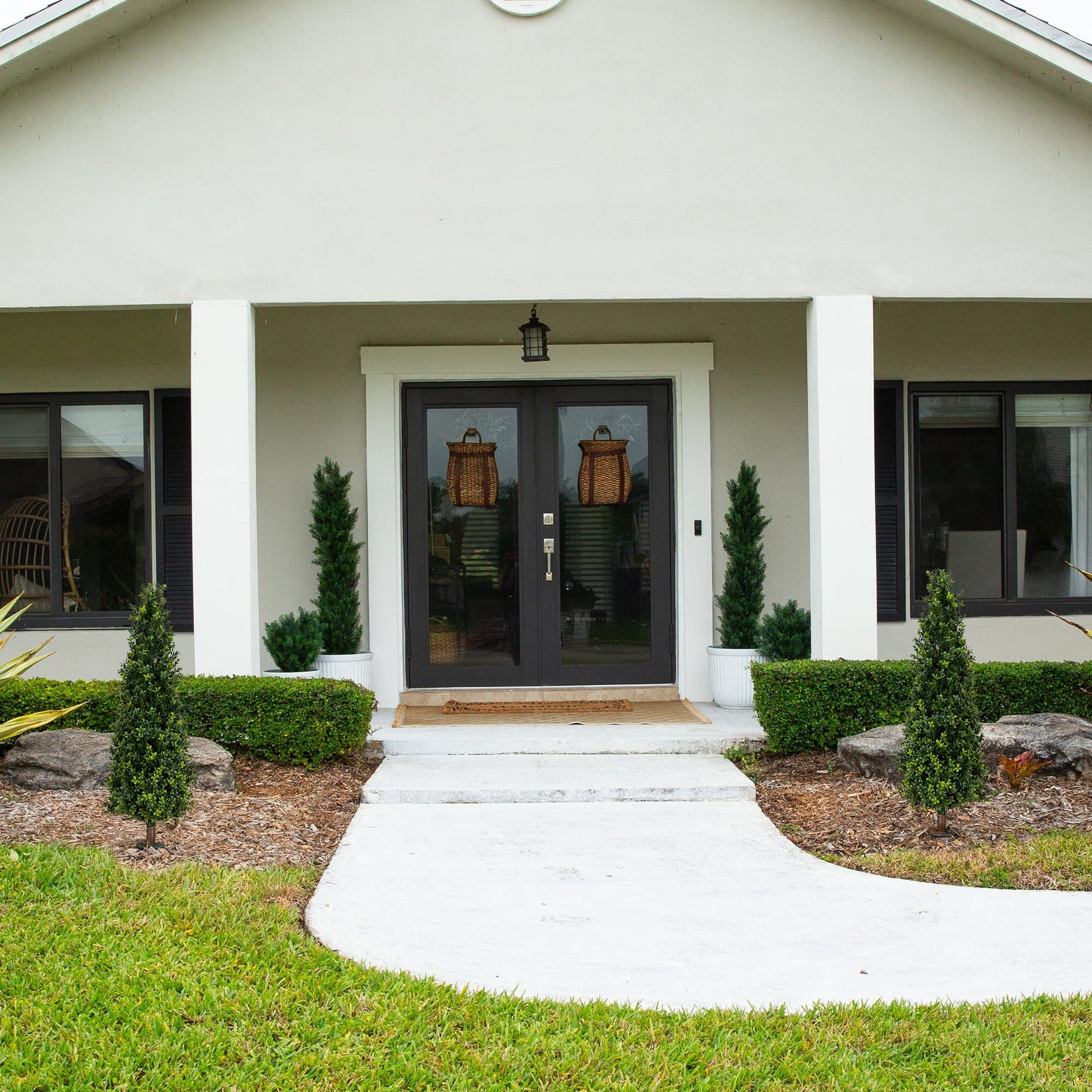 Nearly Natural 4' UV-resistant artificial boxwood plants with integrated ground stakes, set of 2 on Tampa Home & Garden Store