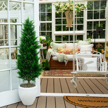 4' UV resistant artificial cypress tower tree indoor/outdoor in white planter on Tampa Home & Garden Store
