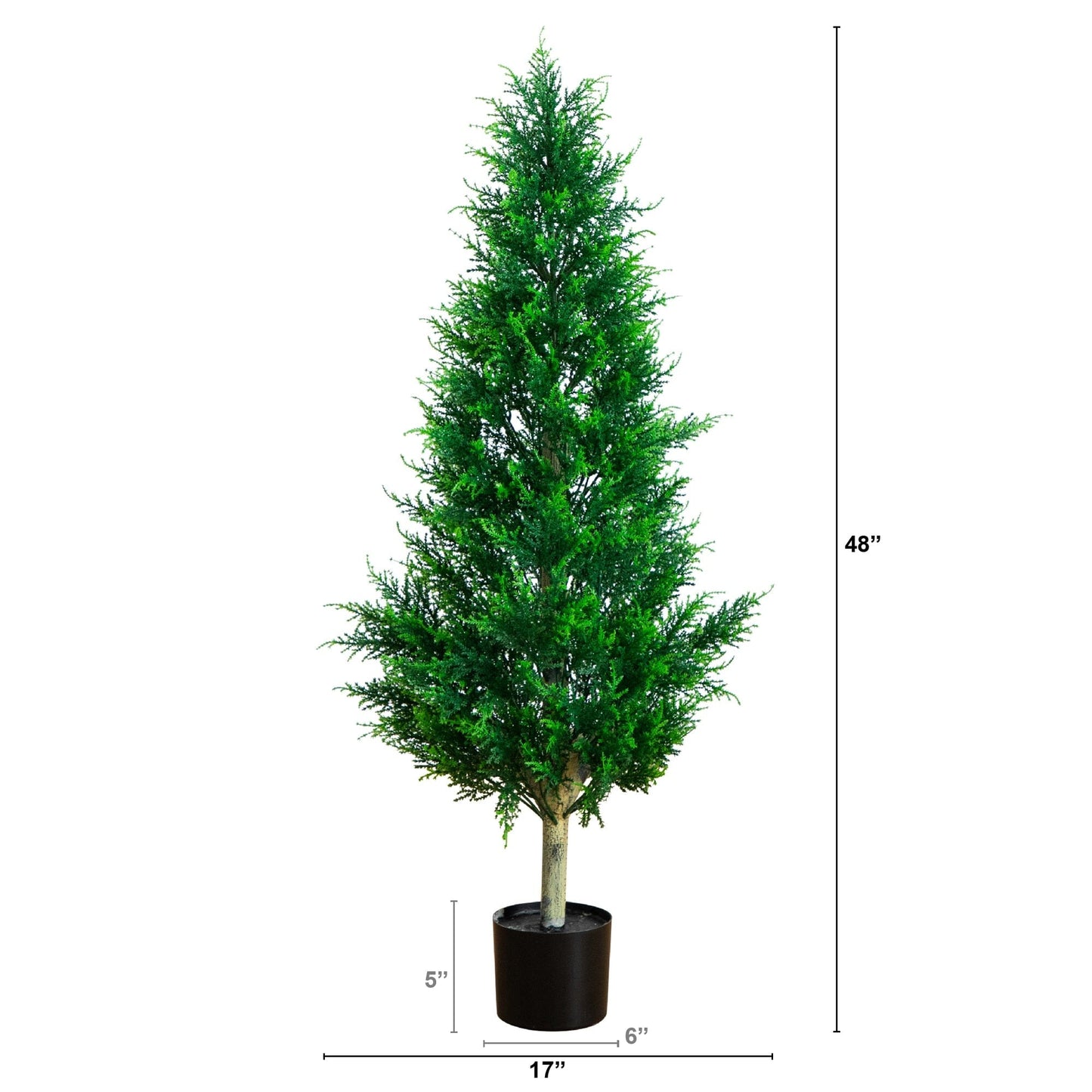 4 ft UV resistant artificial Cypress tower tree, green foliage in black planter, Nearly Natural on Tampa Home & Garden Store