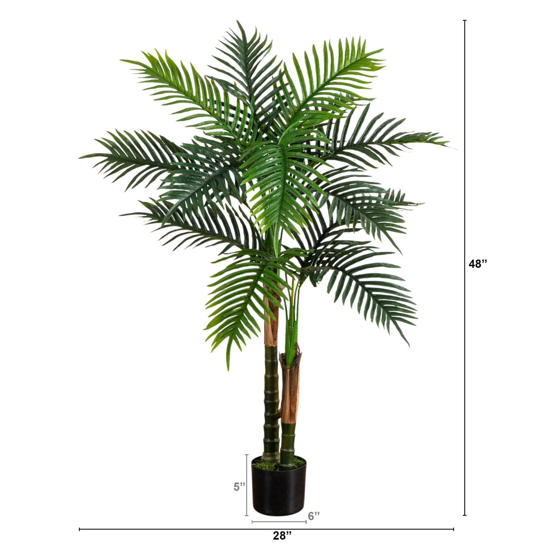 4ft Robellini artificial palm UV resistant double fronds in black pot Nearly Natural on Tampa Home & Garden Store