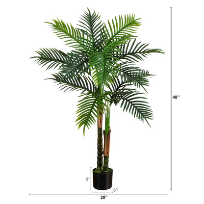 4ft Robellini artificial palm UV resistant double fronds in black pot Nearly Natural on Tampa Home & Garden Store