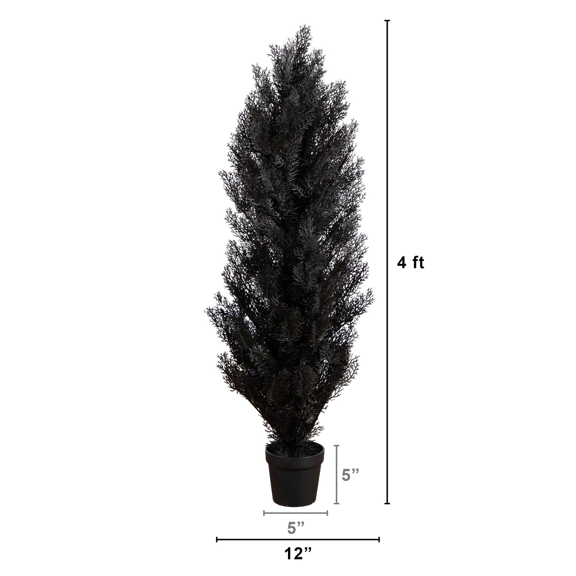 4' UV resistant artificial Halloween black cedar tree in pot Nearly Natural indoor outdoor on Tampa Home & Garden Store