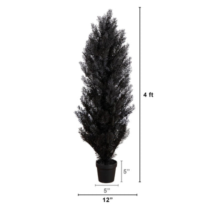 4' UV resistant artificial Halloween black cedar tree in pot Nearly Natural indoor outdoor on Tampa Home & Garden Store