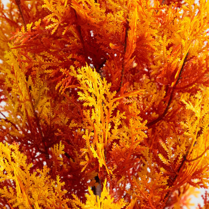 4 ft UV resistant autumn cedar artificial tree foliage closeup in orange yellow indoor outdoor on Tampa Home & Garden Store