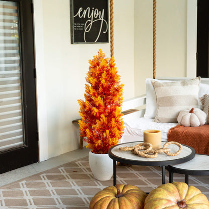 4' UV-Resistant Autumn Cedar Artificial Tree for indoor/outdoor use in vivid orange tones on Tampa Home & Garden Store