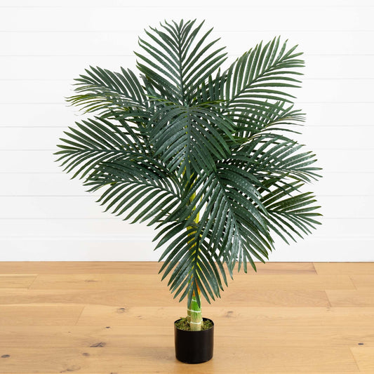 4 ft Golden Cane Palm Tree Nearly Natural green fronds in black pot on Tampa Home & Garden Store