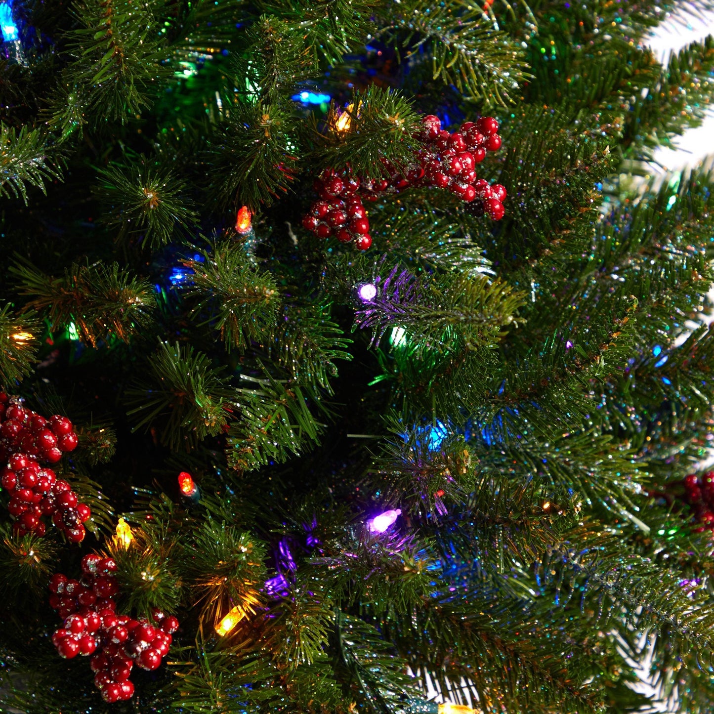 4ft Nearly Natural pre-lit glittered Christmas tree with multicolored LED lights and red berries on Tampa Home & Garden Store