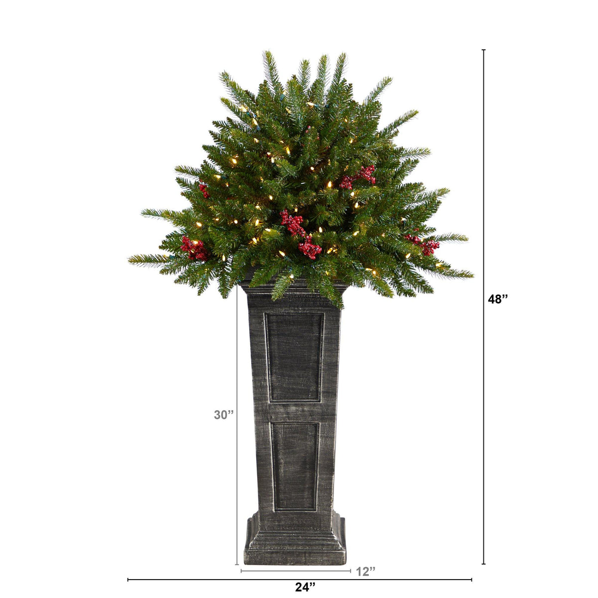 Christmas Tree Nearly Natural 4 ft, pre-lit glittered with multicolored LEDs on pedestal planter on Tampa Home & Garden Store