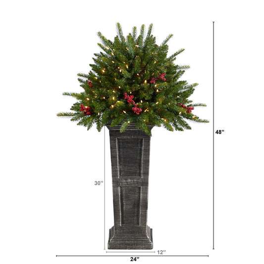Christmas Tree Nearly Natural 4 ft, pre-lit glittered with multicolored LEDs on pedestal planter on Tampa Home & Garden Store