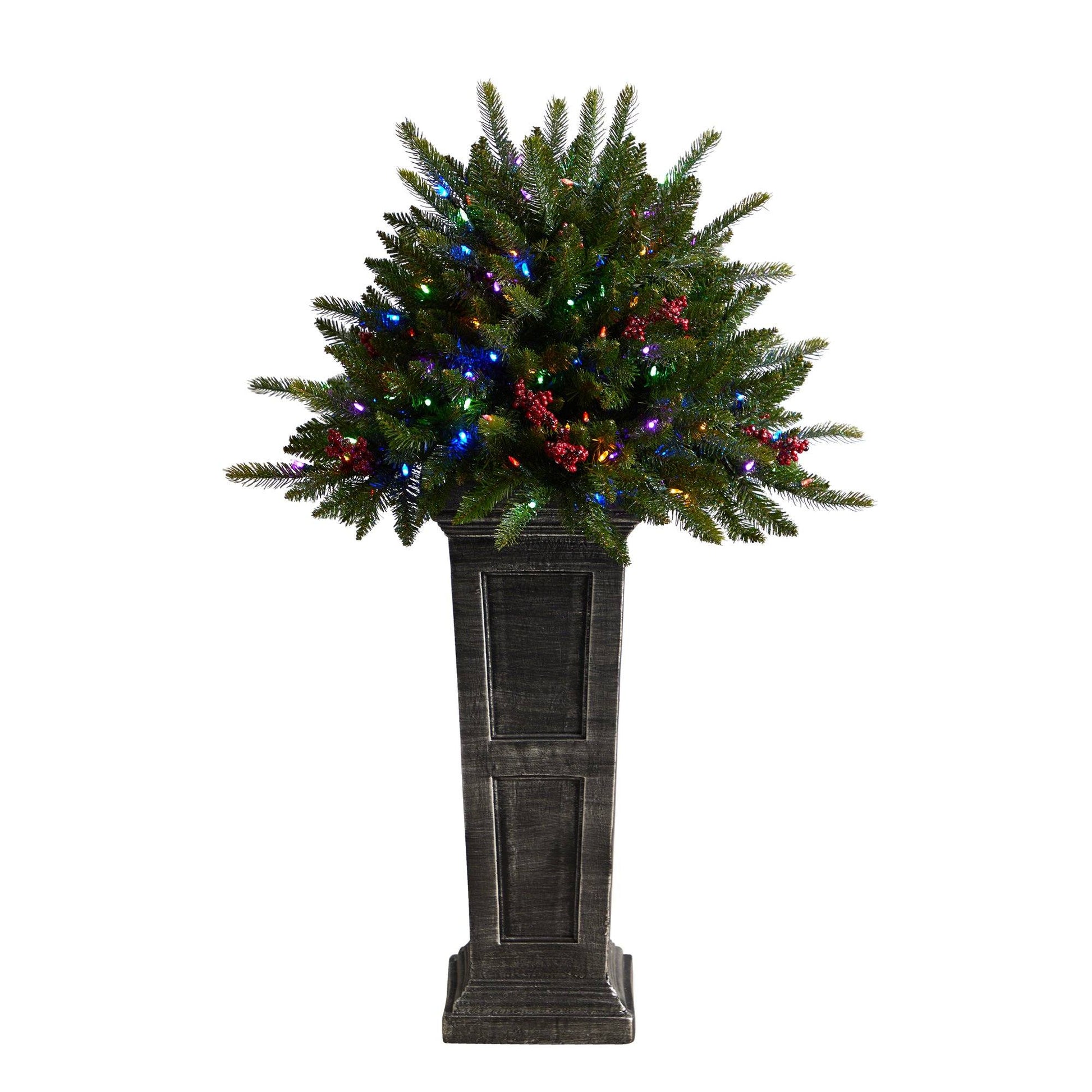 4 ft pre-lit glittered Christmas Tree on pedestal with multicolor LED lights Nearly Natural on Tampa Home & Garden Store