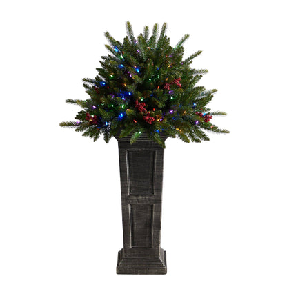 4 ft pre-lit glittered Christmas Tree on pedestal with multicolor LED lights Nearly Natural on Tampa Home & Garden Store