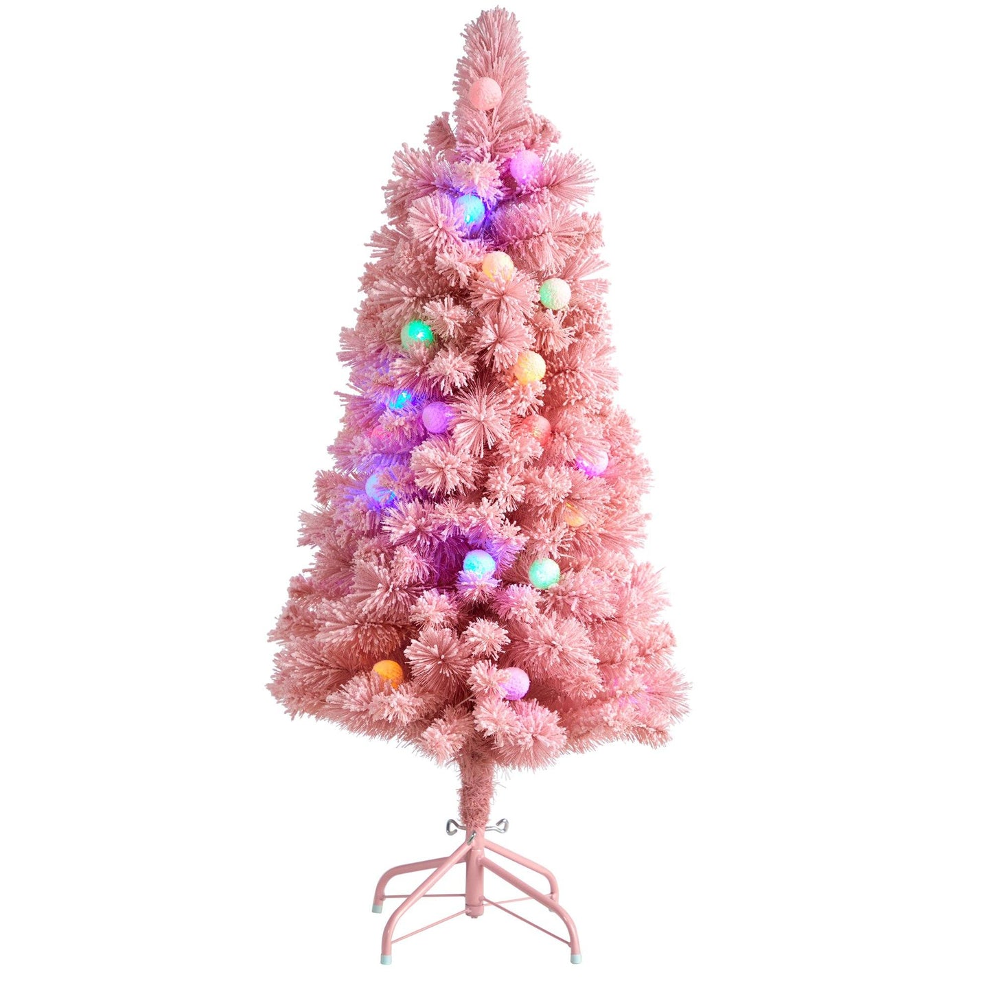 Árbol de Navidad rosado esmerilado de cachemira de 1,22 m con 30 luces LED globo multicolor gigantes