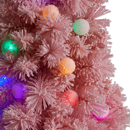 Árbol de Navidad rosado esmerilado de cachemira de 1,22 m con 30 luces LED globo multicolor gigantes