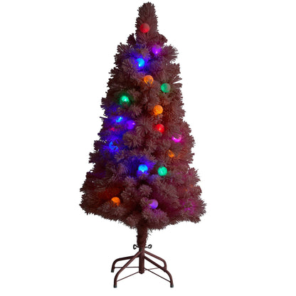 Árbol de Navidad rosado esmerilado de cachemira de 1,22 m con 30 luces LED globo multicolor gigantes