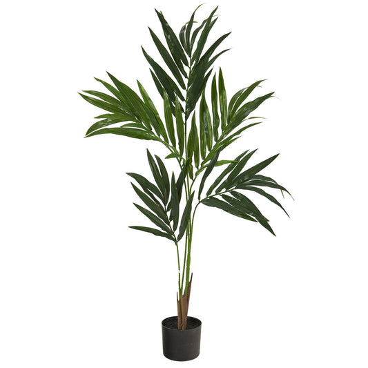 4’ Kentia artificial palm tree green fronds in a black planter on Tampa Home & Garden Store