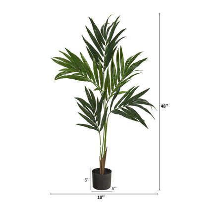 4’ Kentia artificial palm tree by Nearly Natural in a black pot on Tampa Home & Garden Store