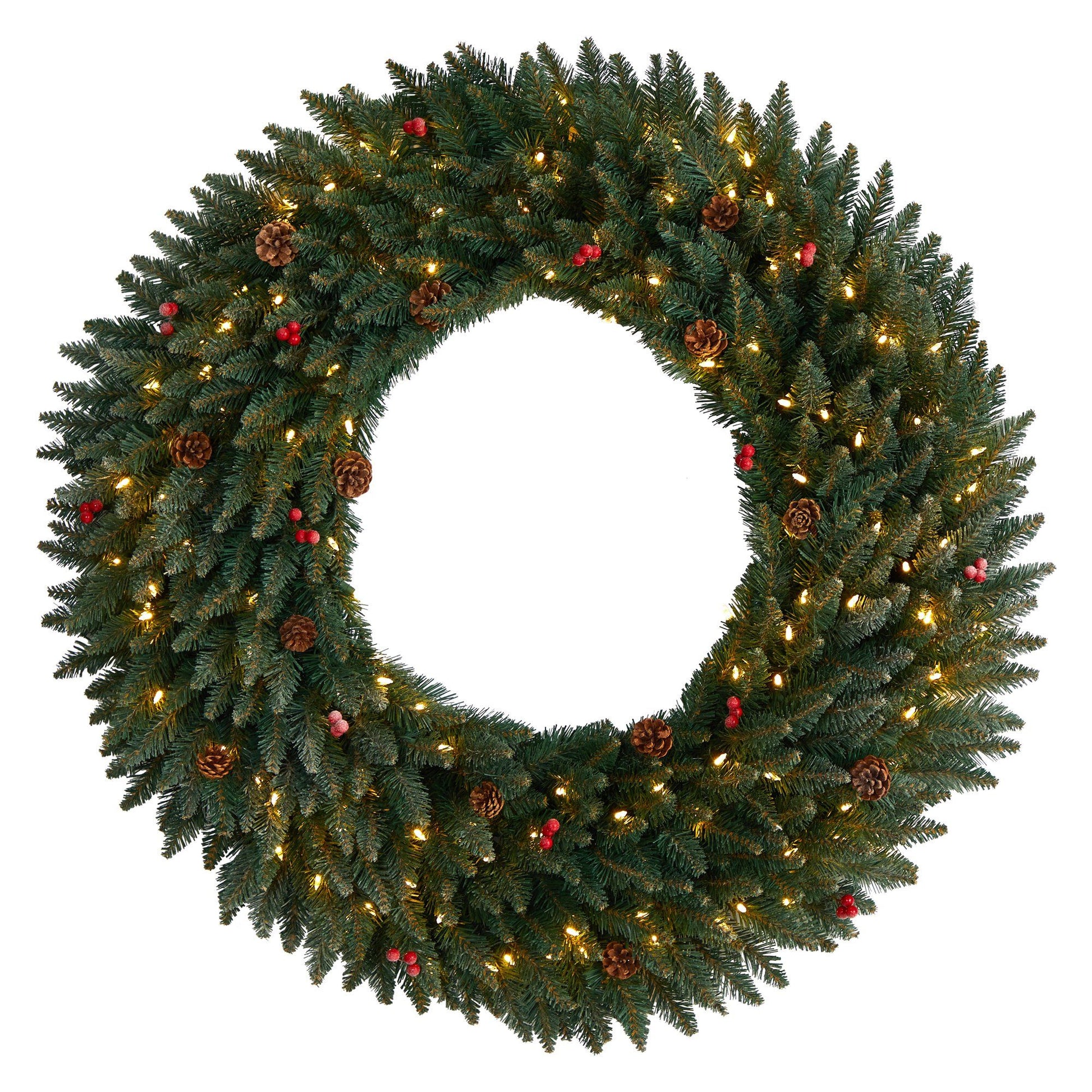 Wreath 4 ft Large Flocked with Pinecones, Red Berries and 150 LED Lights, 400 Bendable Branches on Tampa Home & Garden Store