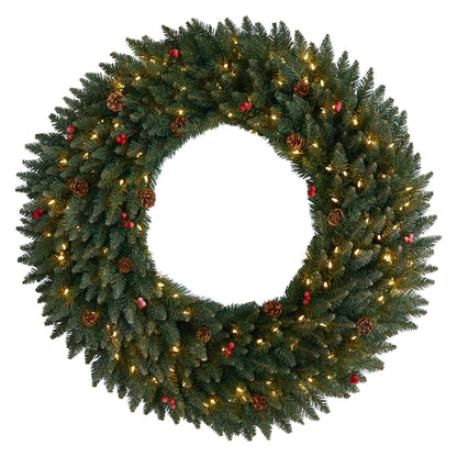 Wreath 4 ft Large Flocked with Pinecones, Red Berries and 150 LED Lights, 400 Bendable Branches on Tampa Home & Garden Store