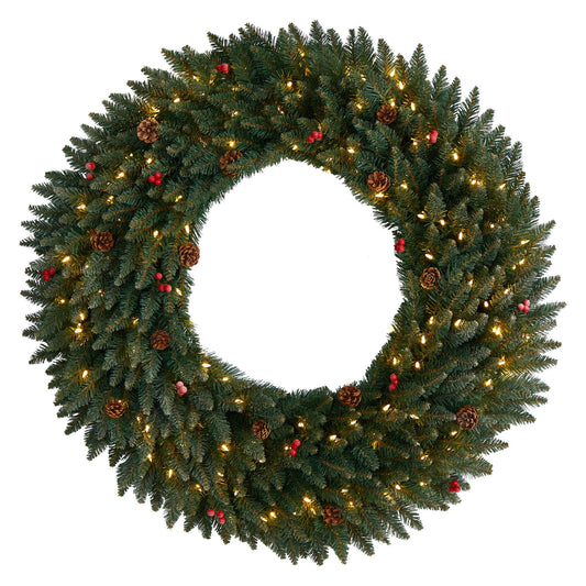 Wreath 4 ft Large Flocked with Pinecones, Red Berries and 150 LED Lights, 400 Bendable Branches on Tampa Home & Garden Store