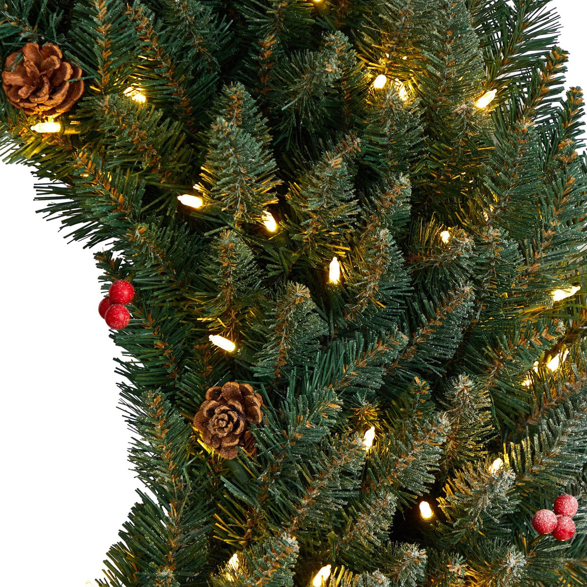Wreath Nearly Natural 4’ Large Flocked with pinecones, berries and 150 clear LED lights 400 bendable branches on Tampa Home & Garden Store