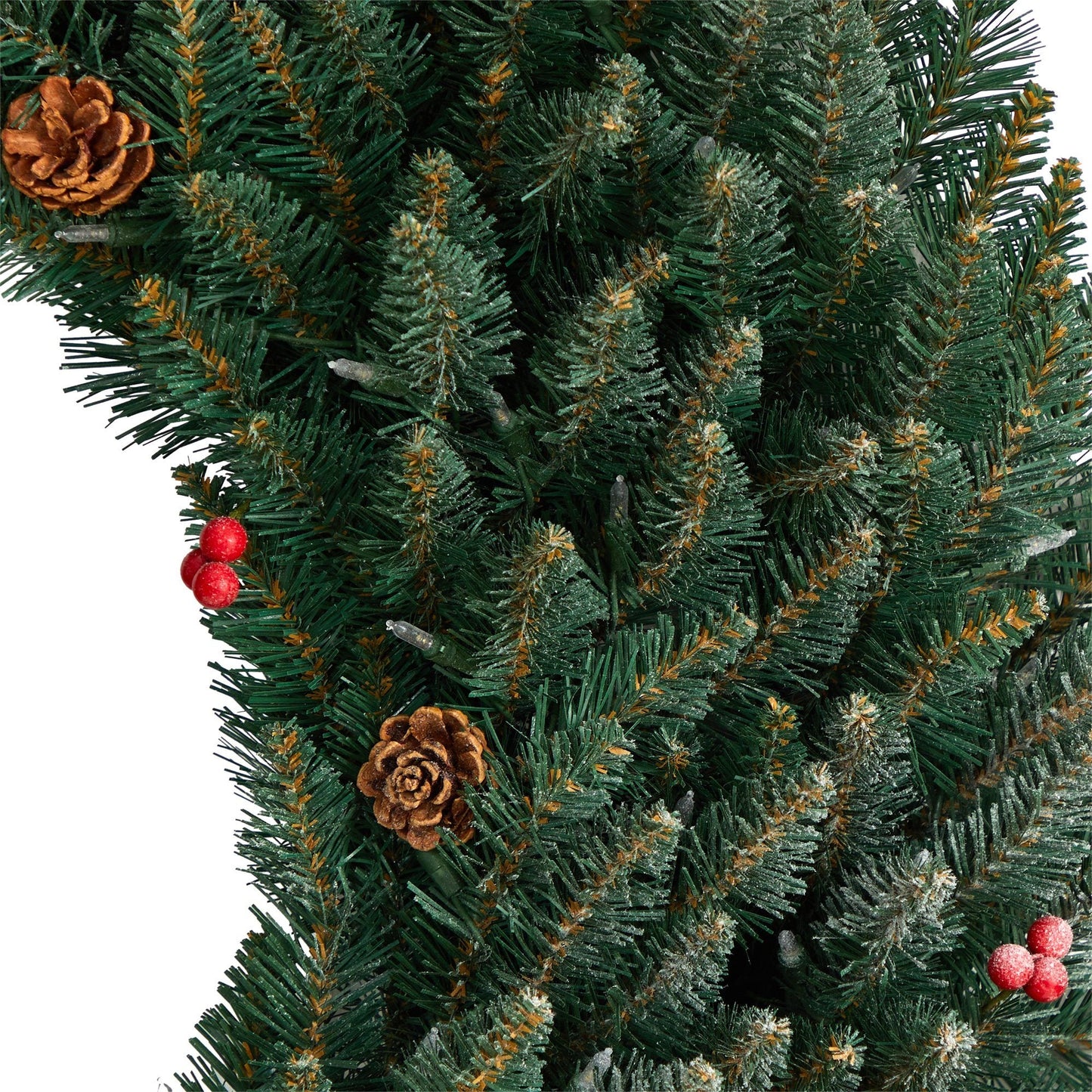 Nearly Natural 4’ large flocked wreath with pinecones, berries and LED lights on branches on Tampa Home & Garden Store