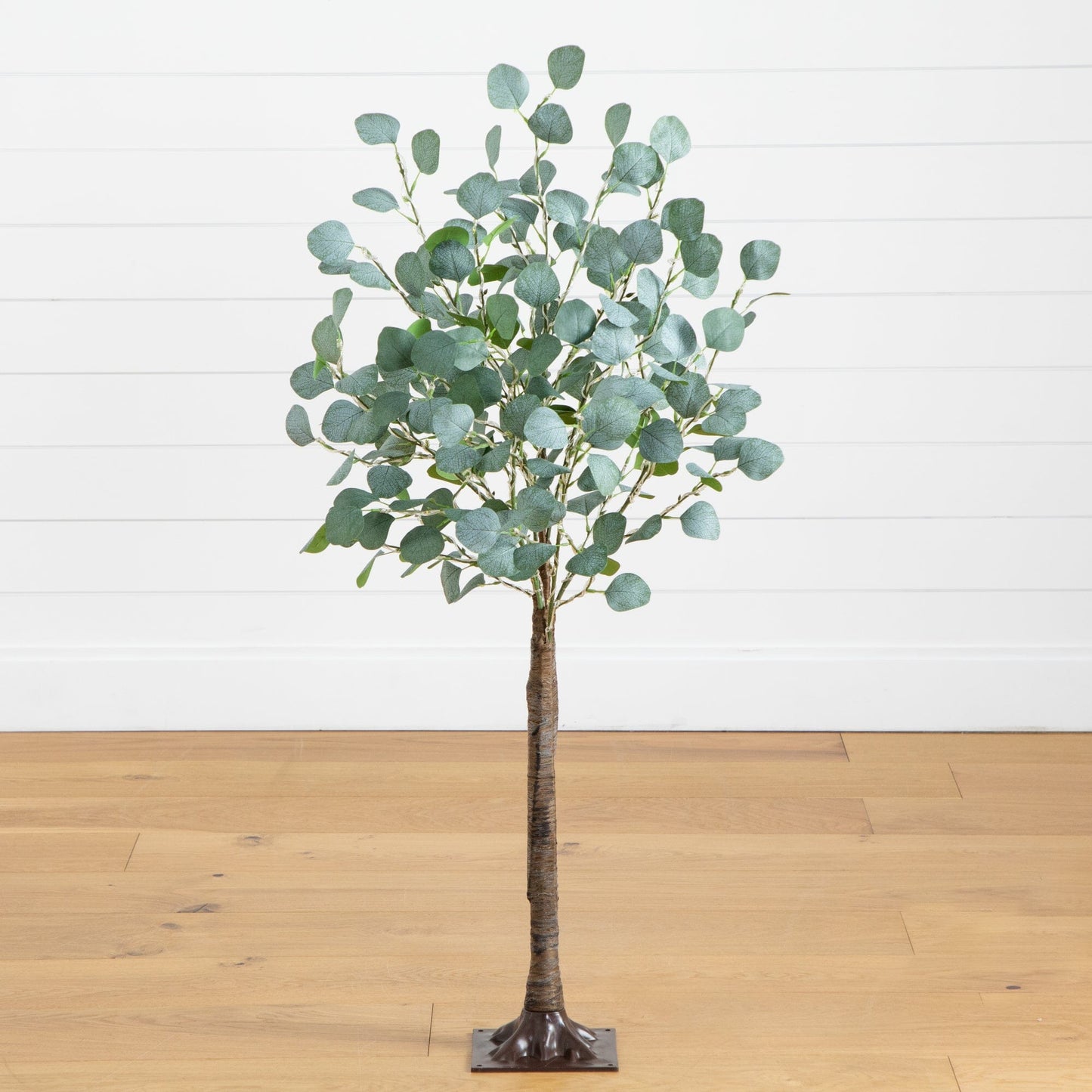 4 ft lighted artificial eucalyptus tree Nearly Natural with green leaves and wrapped trunk on Tampa Home & Garden Store