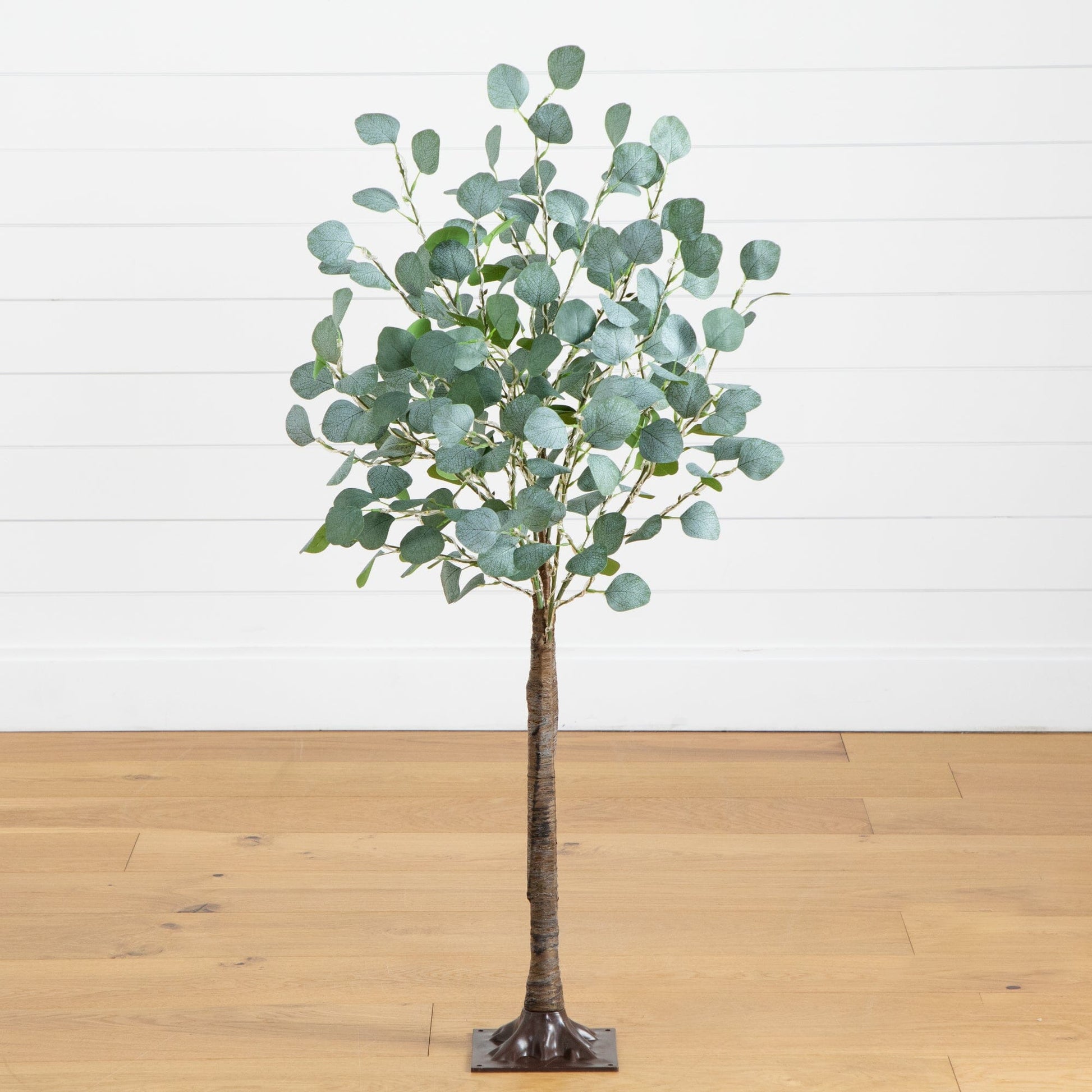 4 ft lighted artificial eucalyptus tree Nearly Natural with green leaves and wrapped trunk on Tampa Home & Garden Store
