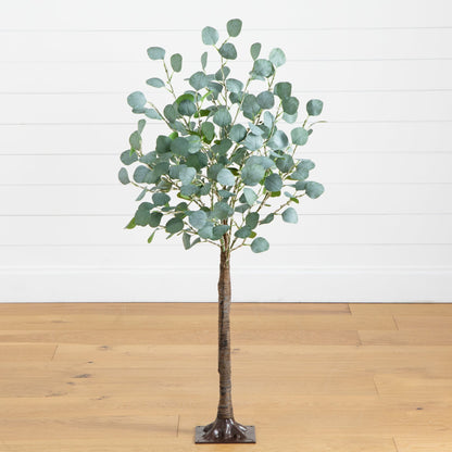 4 ft lighted artificial eucalyptus tree Nearly Natural with green leaves and wrapped trunk on Tampa Home & Garden Store