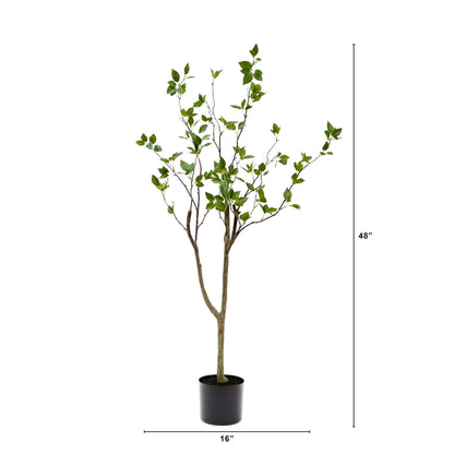 4 ft Minimalist Citrus Artificial Tree by Nearly Natural with green leaves in a black pot on Tampa Home & Garden Store