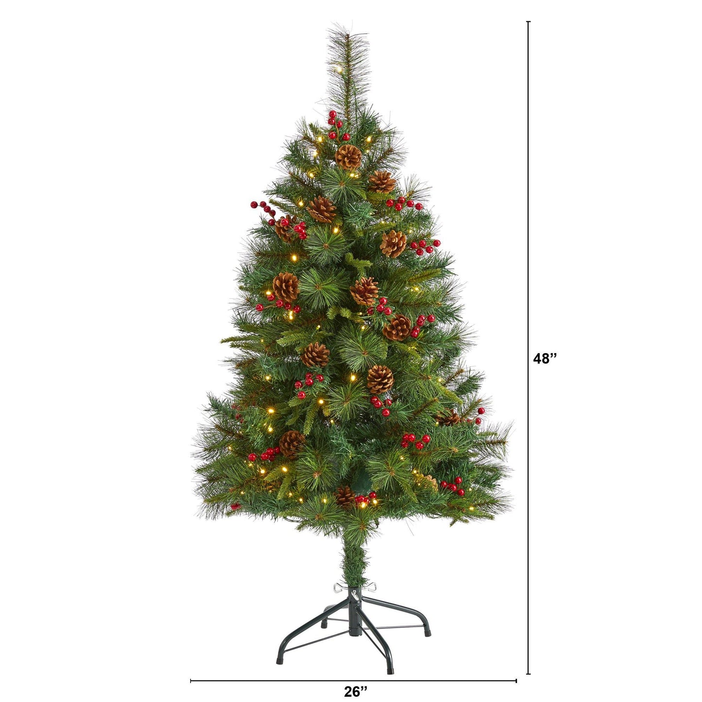 4 ft Nearly Natural artificial mixed pine tree with 100 LED lights, pine cones and berries on Tampa Home & Garden Store