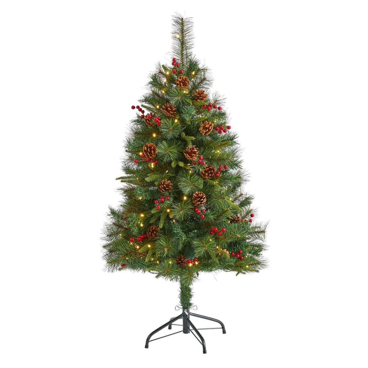 Nearly Natural 4' Mixed Pine Artificial Christmas Tree with 100 LED Lights, Cones & Berries on Tampa Home & Garden Store