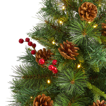 4’ Mixed Pine Artificial Christmas Tree by Nearly Natural with 100 Lights and Pine Cones on Tampa Home & Garden Store