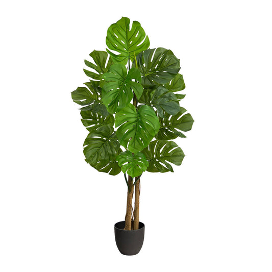 Nearly Natural 4’ Monstera artificial tree, UV resistant, indoor/outdoor, 3 trunks in black pot on Tampa Home & Garden Store