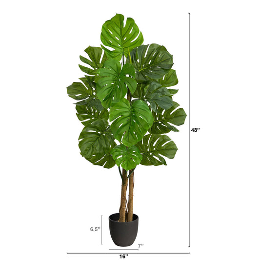 4ft Monstera artificial tree by Nearly Natural with UV resistant leaves in a black pot on Tampa Home & Garden Store