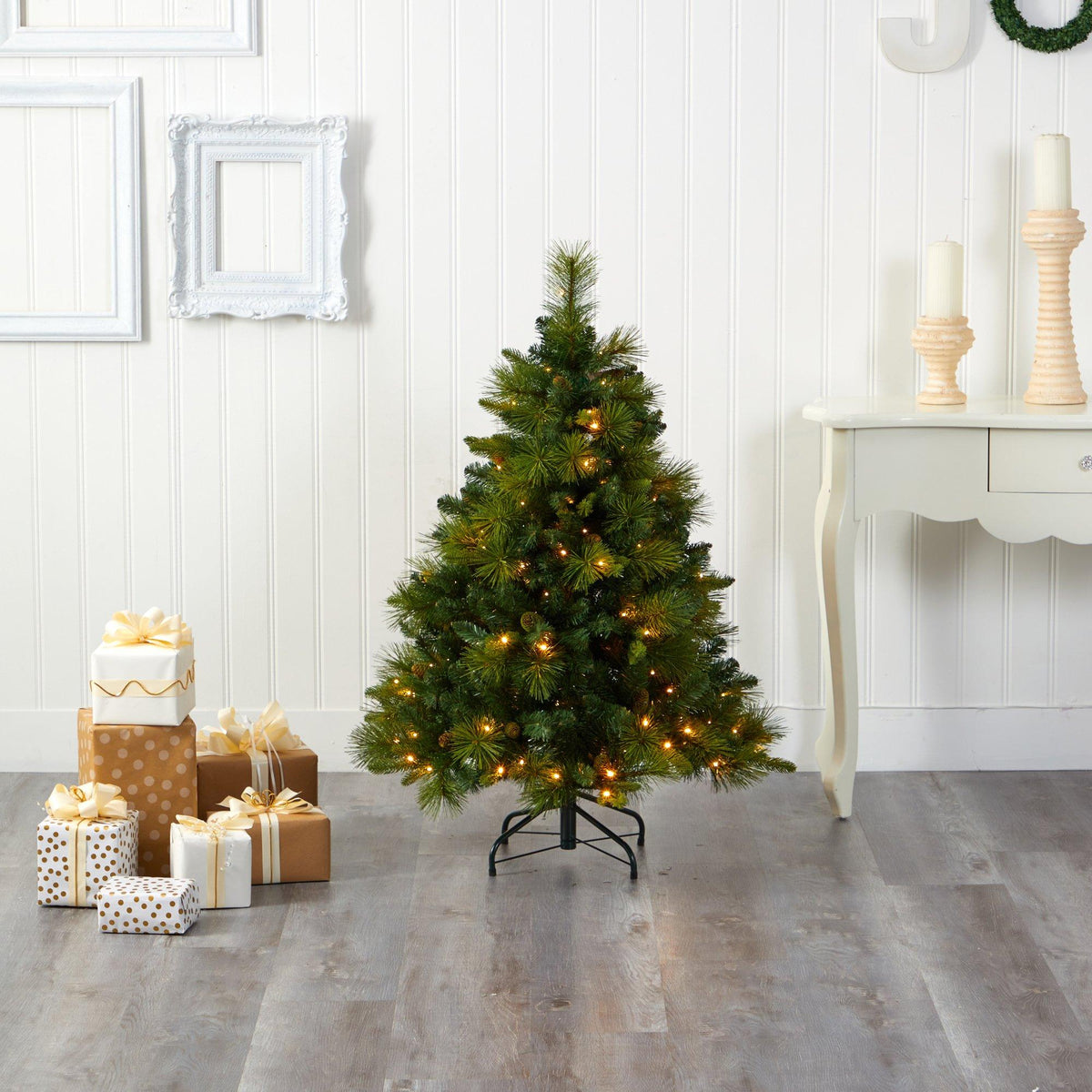 4’ North Carolina Mixed Pine Christmas Tree with 130 warm white LEDs and bendable branches on Tampa Home & Garden Store