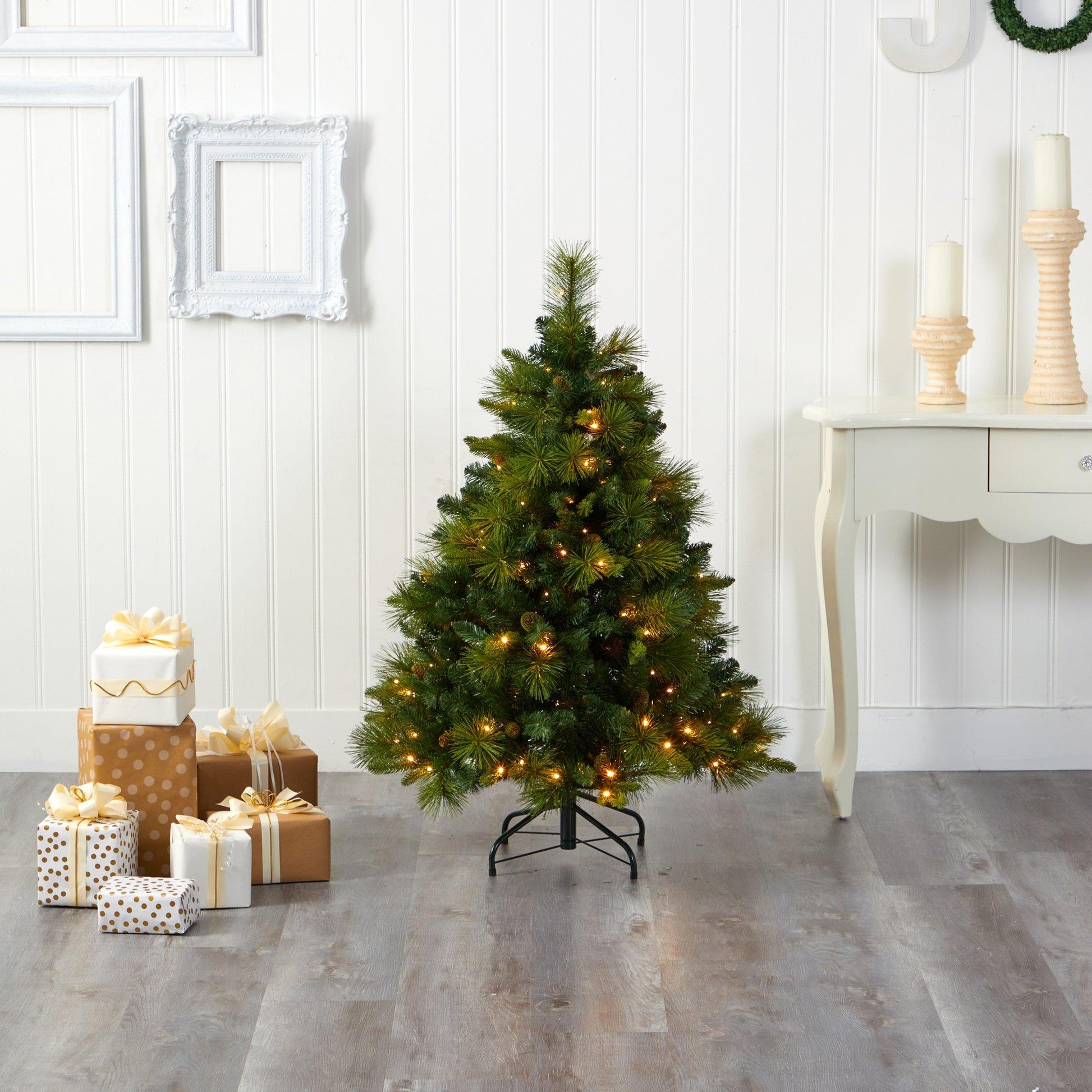 4’ North Carolina Mixed Pine Christmas Tree with 130 warm white LEDs and bendable branches on Tampa Home & Garden Store