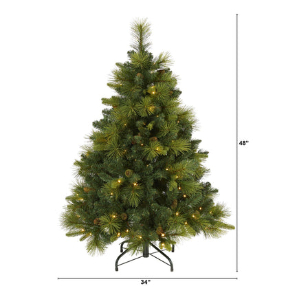 Nearly Natural 4 ft North Carolina Mixed Pine artificial Christmas tree with 130 warm white LED lights, bendable branches, pinecones on Tampa Home & Garden Store